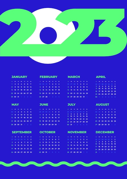 Annual calendar 2023 template. Week starts on Sunday. Typography logo 2023. Minimalist calendar