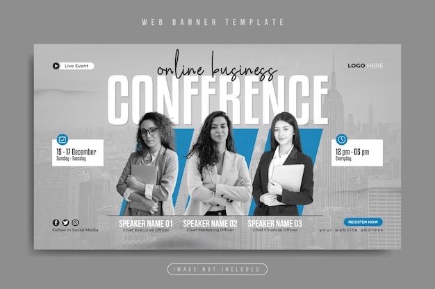 Vector annual online business conference or corporate webinar web banner and video thumbnail