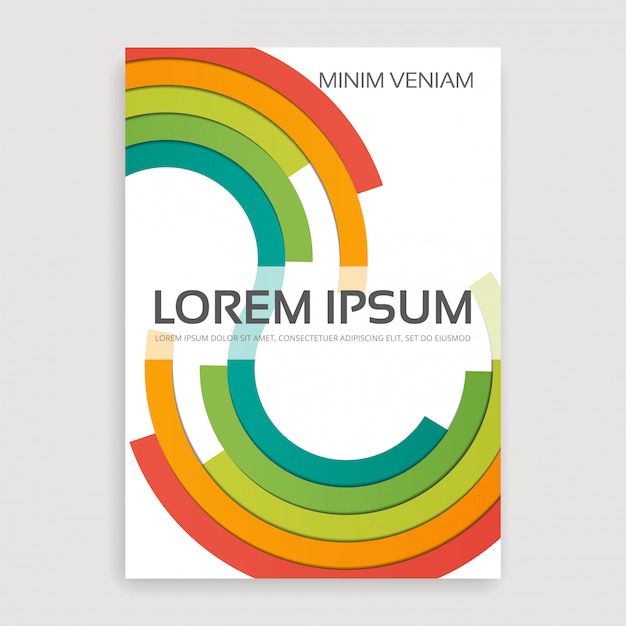 Vector annual report brochure  cover with multicolored semirings.