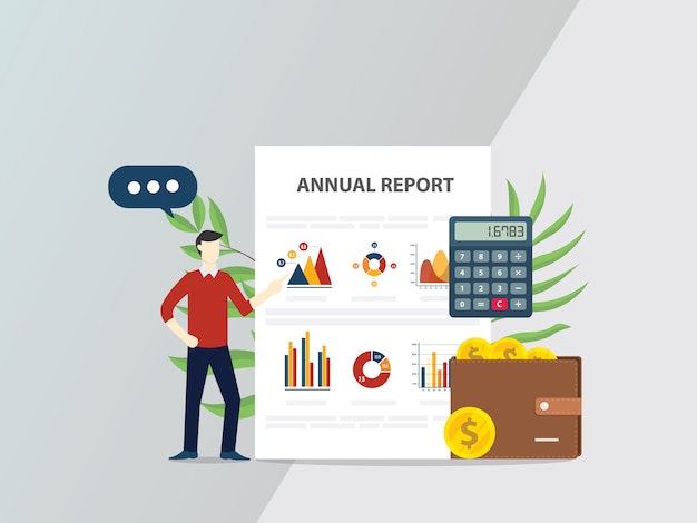 Vector annual report concept with people give presentation