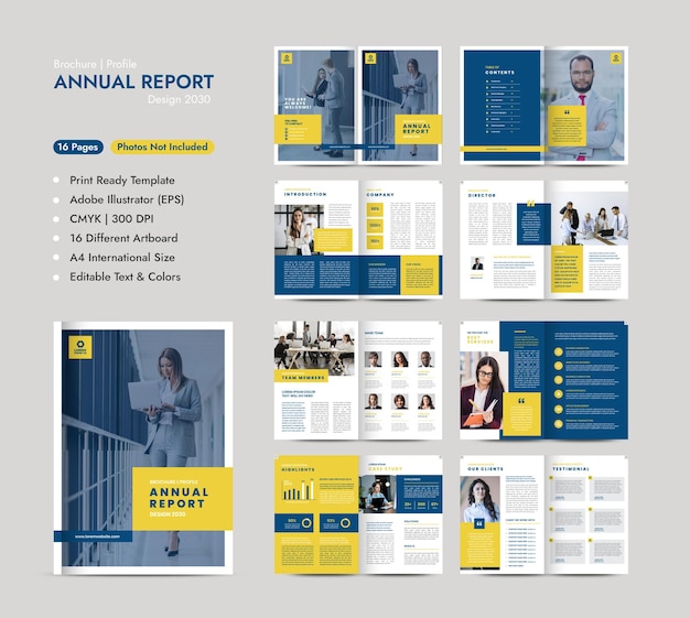 アニュアルレポートのテンプレートデザインと企業ビジネスパンフレットのデザインまたは会社概要