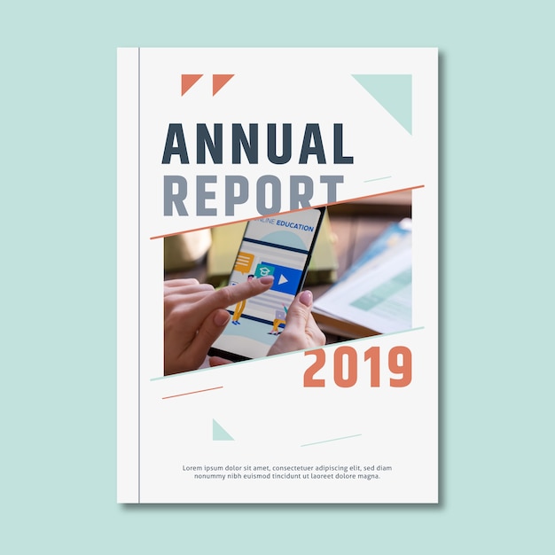 Vector annual report template with mobile phone device