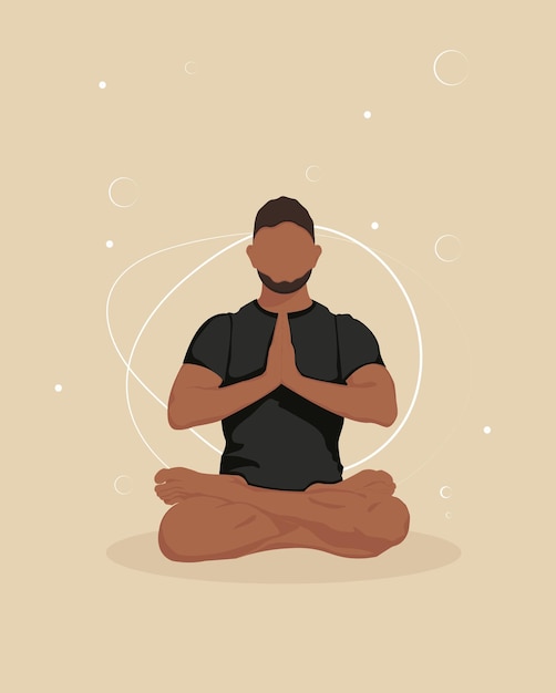 Anonieme man zit in lotushouding. Yoga-poster. Mens die yoga doet. Vector illustratie