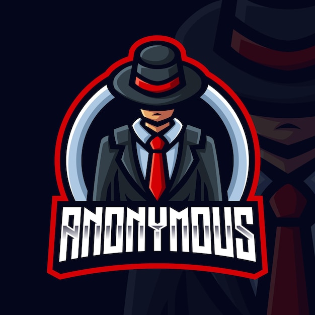 Вектор Шаблон логотипа anonymous black hat mascot gaming для esports streamer facebook youtube