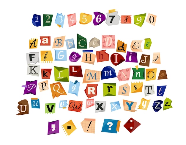 Vector anonymous cut font. cut out letters. letters from magazine and newspaper. english alphabet