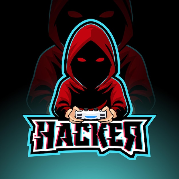 Vettore logo esport giocatore hacker anonimo