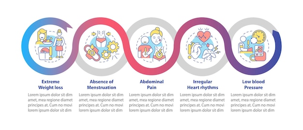 Vector anorexia symptoms loop infographic template. low blood pressure. data visualization with 5 steps. process timeline info chart. workflow layout with line icons. myriad pro-bold, regular fonts used