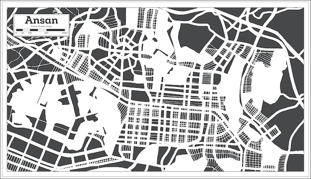 Mappa della città di ansan in corea del sud in stile retrò. mappa di contorno. illustrazione vettoriale.