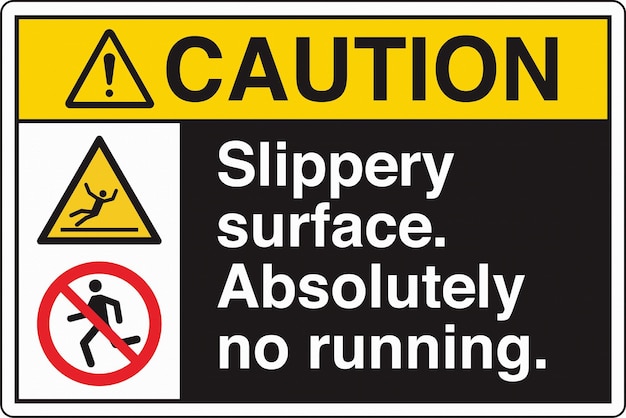 ansi z535 safety sign marking label two symbol pictogram standards caution fall hazard slippery surf