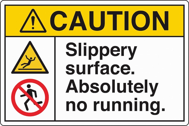 ansi z535 safety sign marking label two symbol pictogram standards caution fall hazard slippery surf