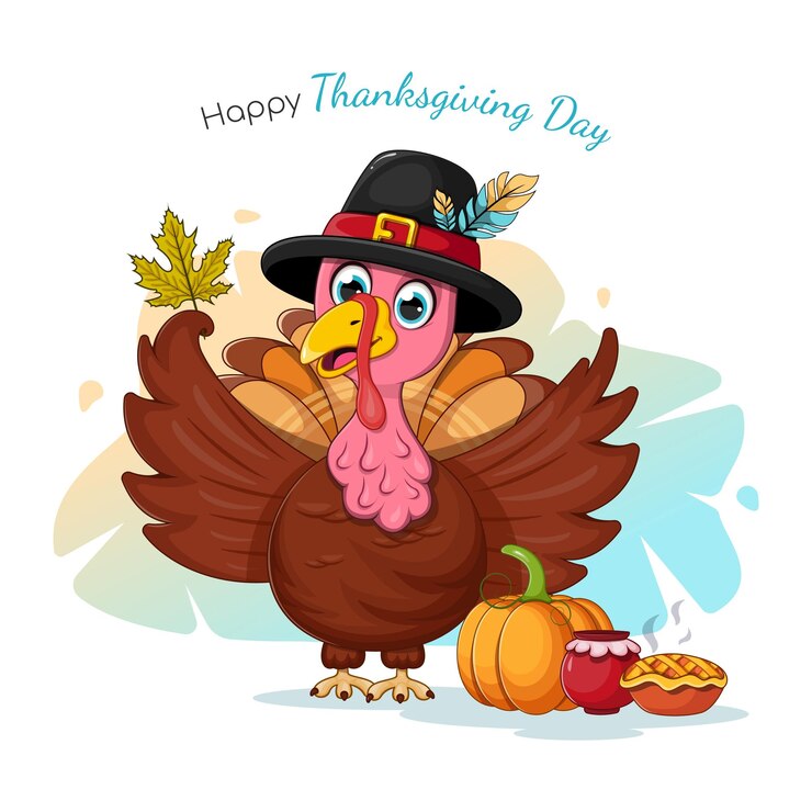 Ansichtkaart Happy Thanksgiving Day met cartoon kalkoen