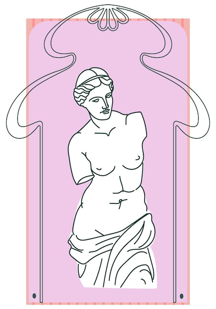 Ansichtkaart met antiek beeld van Aphrodite in art deco stijl