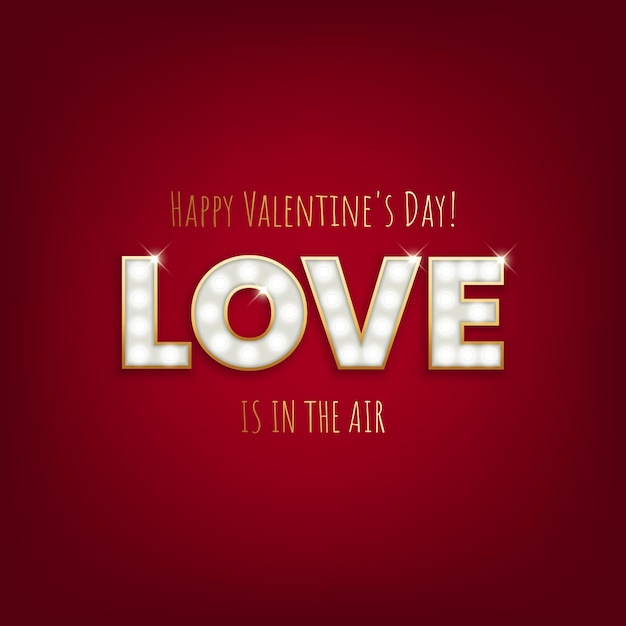 Ansichtkaart met een unieke belettering Love is in the air voor Valentijnsdag
