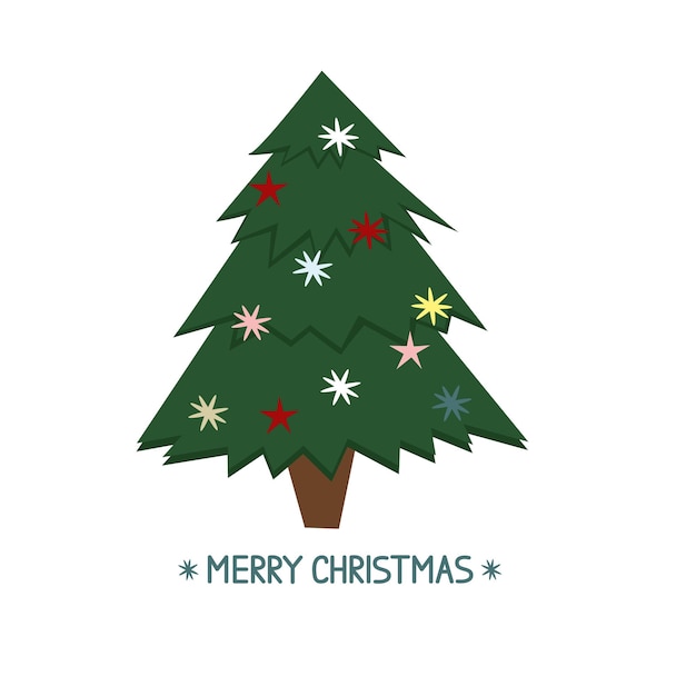 Ansichtkaart met kerstboom merry christmas tekst belettering op witte achtergrond minimalisme doodle