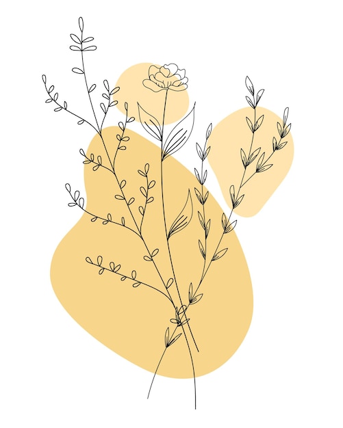 Ansichtkaart met lijn bloemen botanische delicate illustratie vector