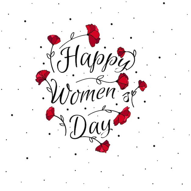 Ansichtkaart voor vrouwen. Sjabloon Happy Women's Day met rode bloemen. Voorraad vector illustratie premie