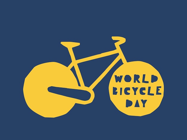 Ansichtkaart voor Wereldfietsdag Silhouet van een fiets met tekst erin Trendy vectorillustratie