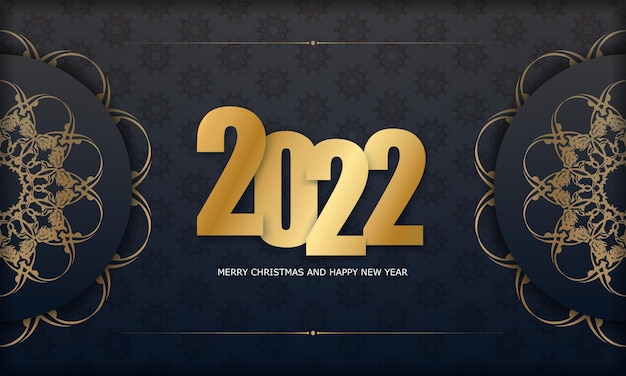 Ansichtkaartsjabloon 2022 Merry Christmas Zwart met Luxe Gouden Patroon