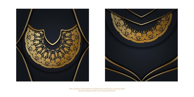 Ansichtkaartsjabloon in zwarte kleur met luxe gouden ornamenten voor uw ontwerp.