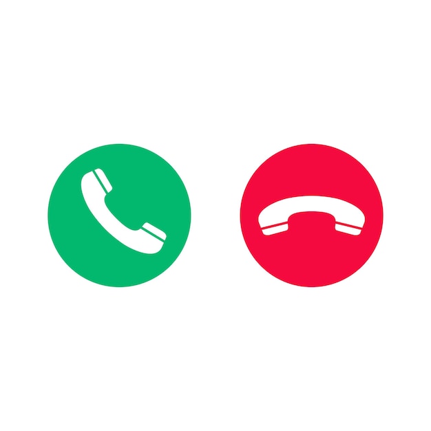 Vector answer decline phone call hang up red green button icons accept reject dial mobile cellphone