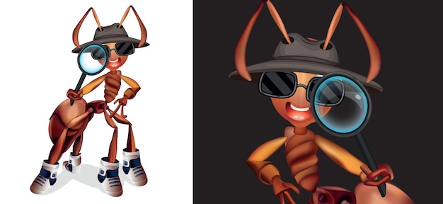 Ant Detective with shoes and magnifier