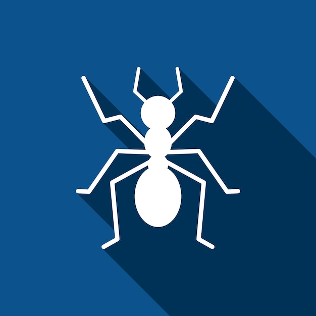 Ant icon on blue background with long shadow