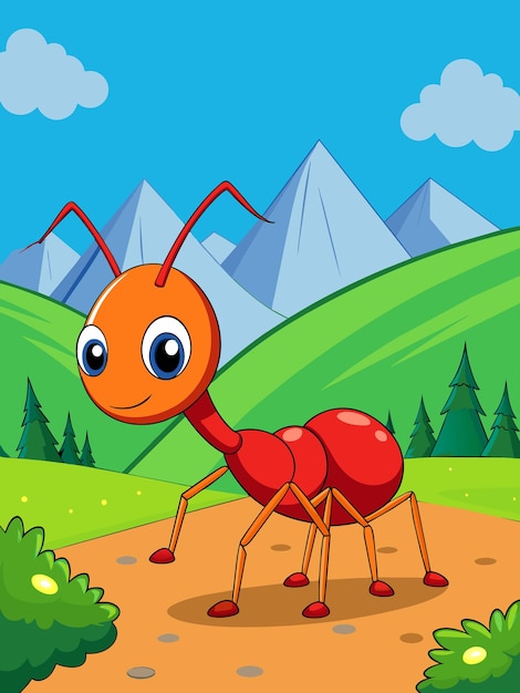 An ant vector landscape background features a vibrant natural environment with intricate insect deta