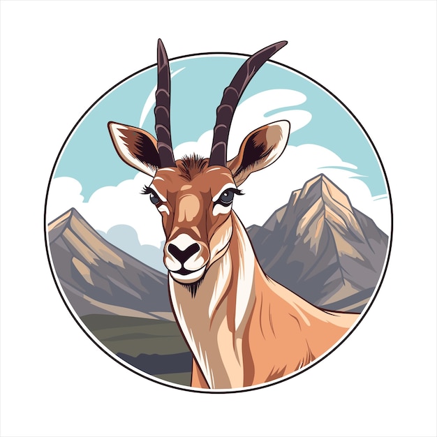 Vettore antilope cartoon colorato kawaii personaggio montagne innevate animale adesivo per animali domestici illustrazione isolata