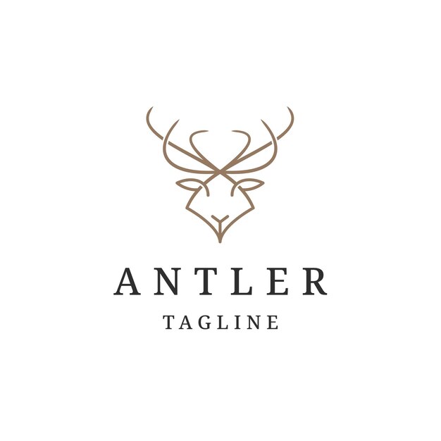 Logo antilope con vettore piatto modello di design in stile line art