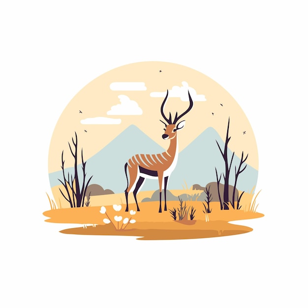 Vector antelope in the savanna wildlife vector illustration in flat style