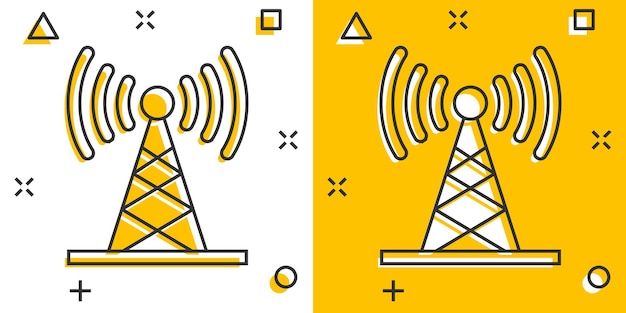 Иконка антенной башни в комическом стиле Вещание векторной иллюстрации мультфильма на белом изолированном фоне Wifi всплеск бизнес-концепция