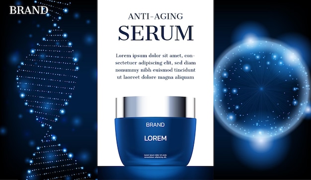 Anti aging cream with glowing DNA pattern