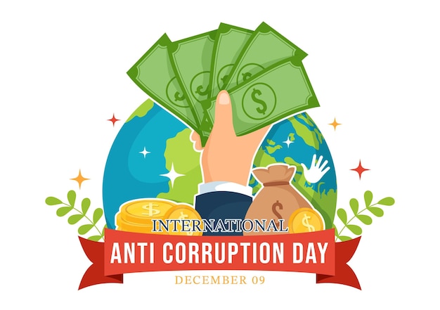 Vector anti corruption day vector illustration with stop give money and coin dollar with a prohibition sign