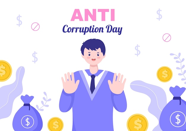 매년 12월 9일을 기념하는 반부패의 날은 대중에게 평면 디자인 일러스트레이션에 금지 표지판이 있는 돈을 주지 말라고 알려줍니다.