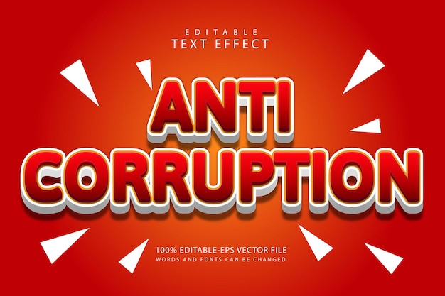 Anti corruption editable text effect 3 dimension emboss cartoon style