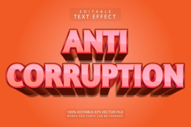 Vector anti corruption editable text effect 3 dimension emboss retro style