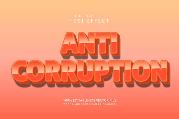 Anti corruption editable text effect 3 dimension modern style