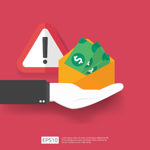 Anti Corruption, Stop and corrupt decline concept. Business bribe with money in an envelope and prohibition warning sign.  illustration in flat style for banner, background, and presentation