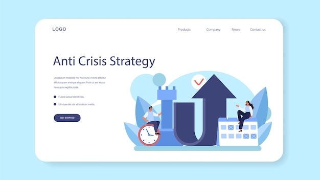 Anti crisis strategy web banner or landing page. Business planning