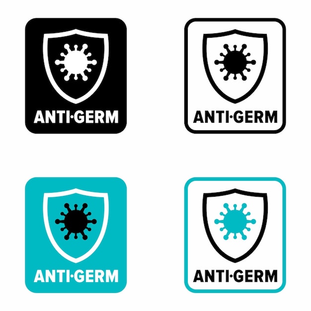 Vettore cartello informativo sui prodotti anti-zona germinale, igienizzazione, disinfezione e sicurezza dei virus