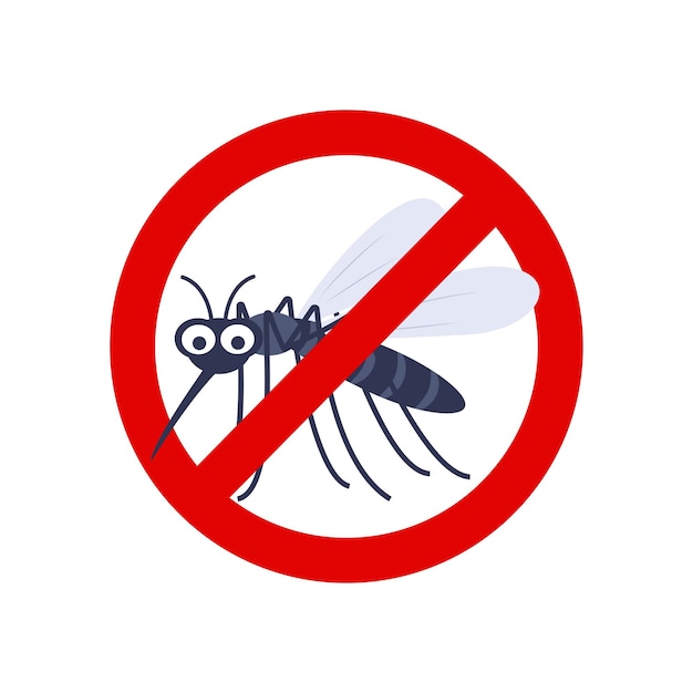 Anti mosquito pest control Stop insects sign Silhouette of mosquito in red forbidding circle