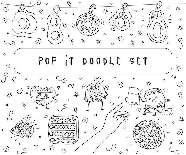 Anti-stress game for kids. pop it. popit. simple dimple. vector illustration. doodle set. hand drawn.