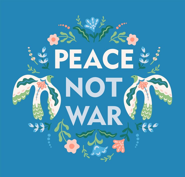 Anti war illustration Dove of peace and flowers Vector template for card poster flyer and other