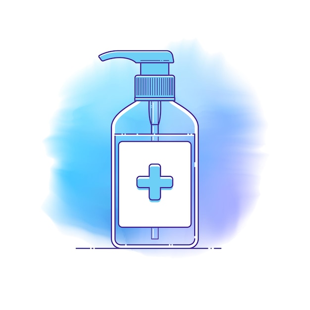 Antibacterial alcohol hand gel dispenser line icon. vector template bottle of medical surgical sanitizer for hand hygiene, infographic of preventing infection, pandemic, epidemic of coronavirus.