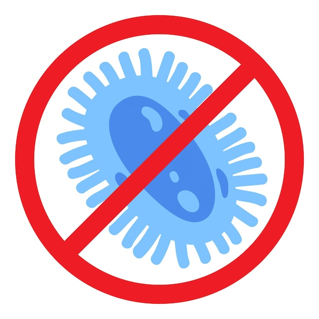 항균 방어 아이콘: 박테리아와 바이러스를 금지하는 표지판을 멈추십시오.