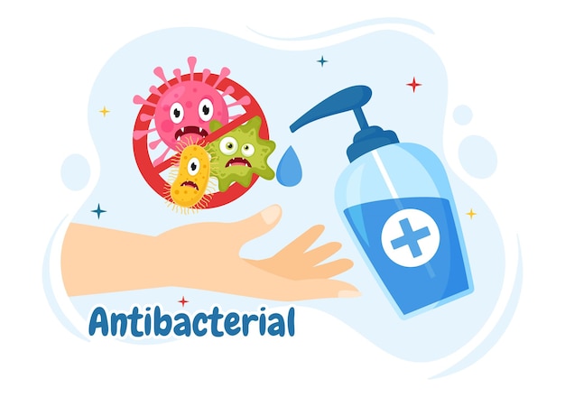 Antibacterial Illustration with Virus Infection and Microbes Bacterias Control in Hygiene Healthcare