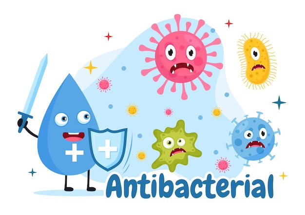 Antibacterial Illustration with Virus Infection and Microbes Bacterias Control in Hygiene Healthcare