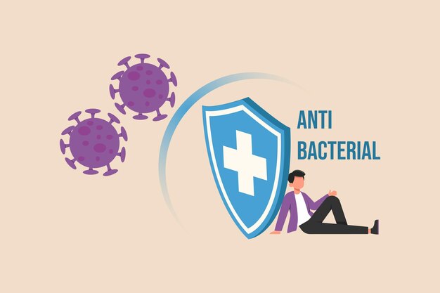 Antibacteriële en antivirale verdedigingspictogram Verpakkingsmerkconcept Platte vectorillustratie geïsoleerd