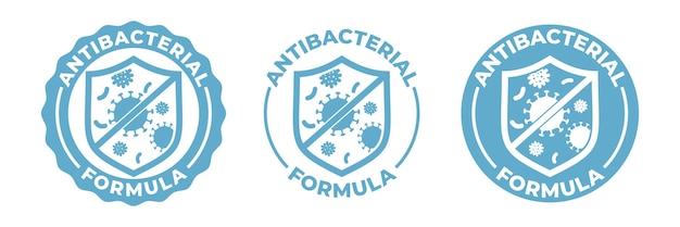 Vector antibacteriële handgel pictogram vector schild logo antibacterieel antiseptisch handwas covid coronavirus schoon hygiëne label medisch antibacterieel alcohol ontsmettingsmiddel bescherming antiviraal schild