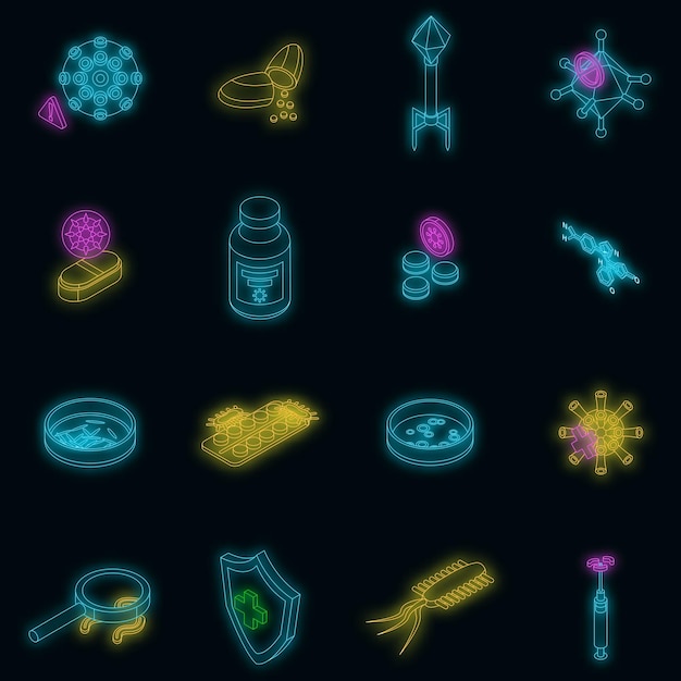 Antibiotic resistance icons set vector neon